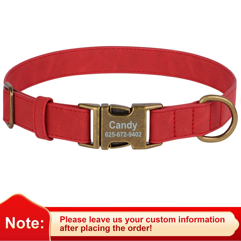 Personalized Dog Collar Customized PU Leather Dogs Collars Pet Name ID Buckle Necklace for Small Medium Large Dogs Pitbull Pug