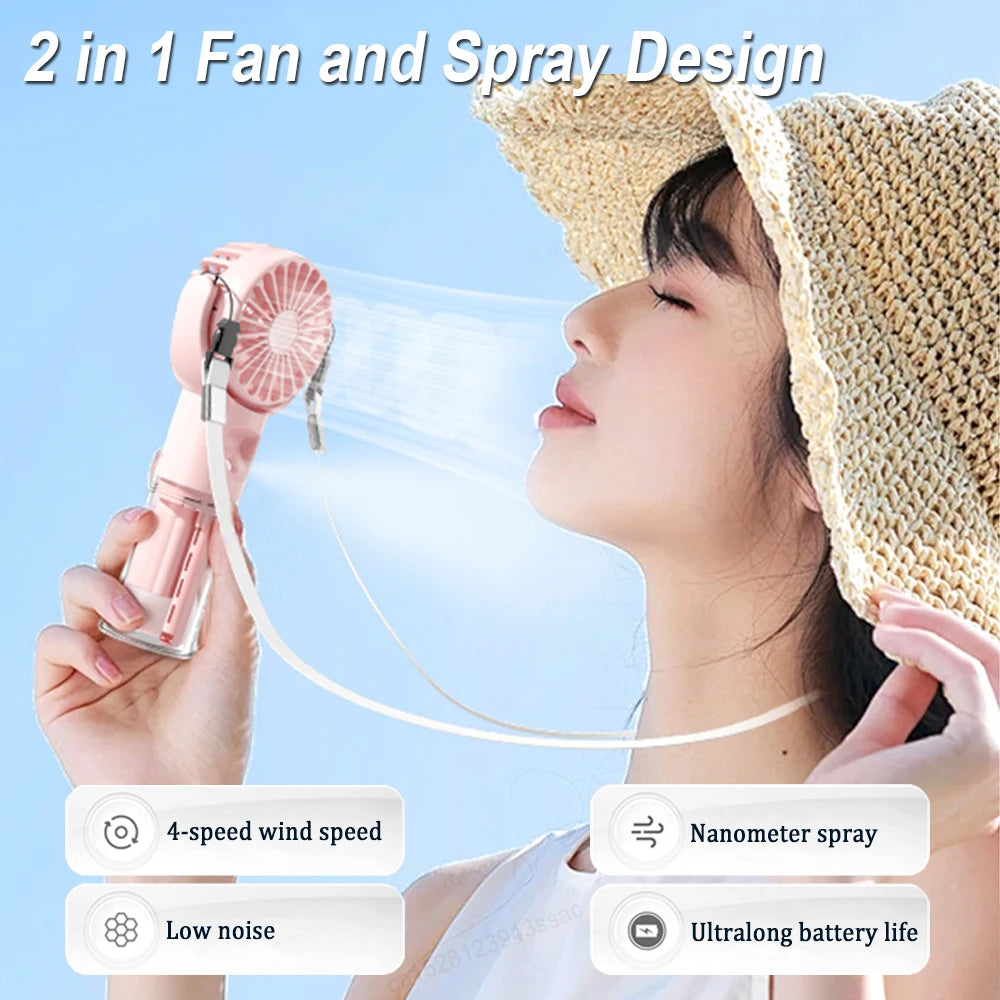 Portable Fan Mini Handheld Humidifier Fan USB Rechargeable Portable Handheld Mist Fan with Humidifier Mini Water Spray Hand Fans