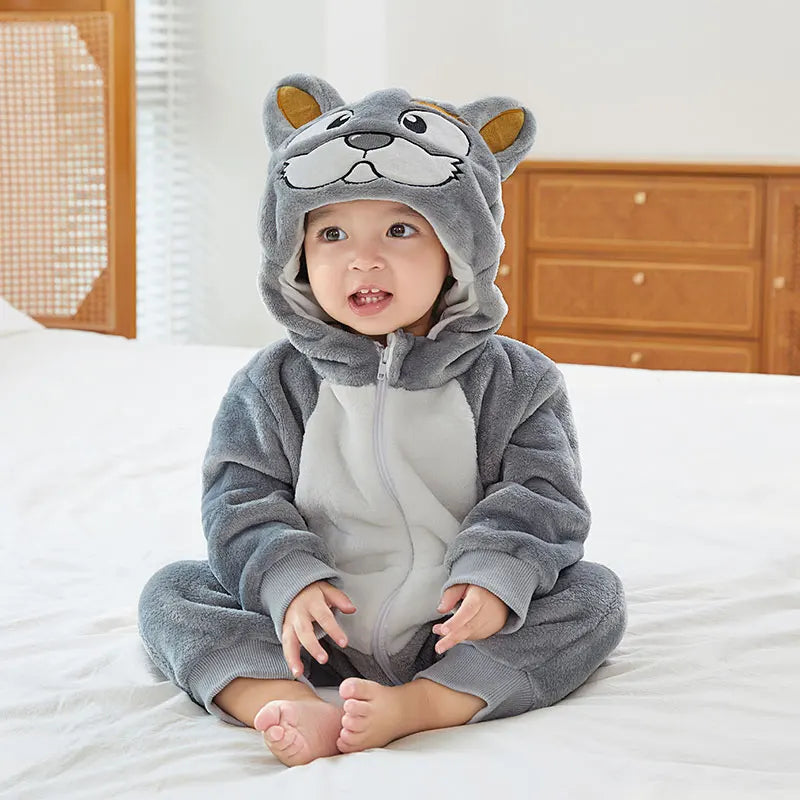 Baby Kigurumi Penguin Lion Cat Animal Cosplay Costume Winter Plush Jumpsuit for Toddler Boys 1 to 2 3 4 Years Baby Girl Outfits