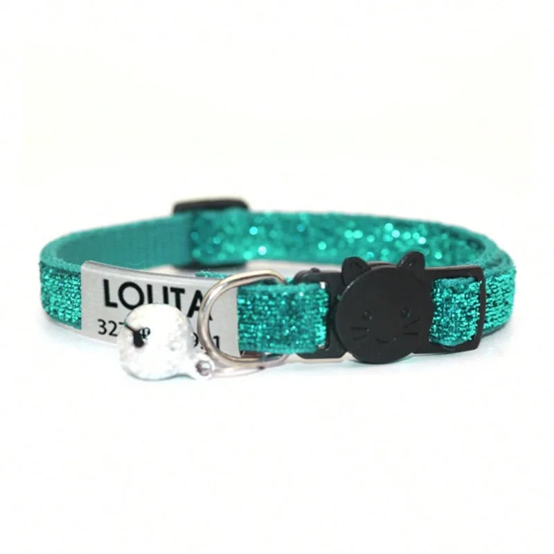 Customized Glitter Cat Collar with ID Tag Safe Breakaway Cats Collars Quick Release Cute Necklace Free Engrave For Cats Kitten