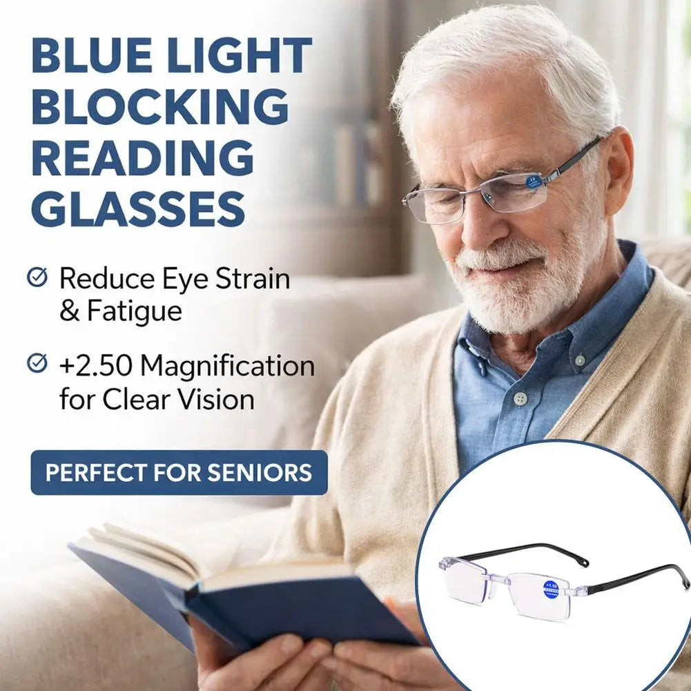 Intelligent Anti-blue Light Reading Glasses Frameless Ultralight Square Frame Cutting Edge Presbyopic Glasses For Men and Women