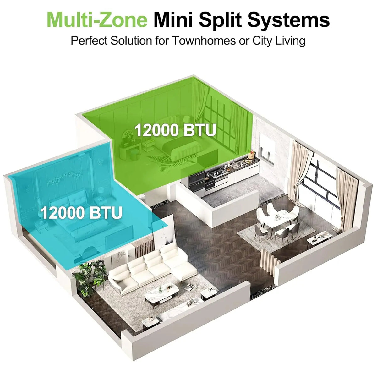 Wifi Enabled 12,000 BTU Mini Split Air Conditioner & Heater, 115V or 230V Split AC Unit Ductless Inverter System with, Custom