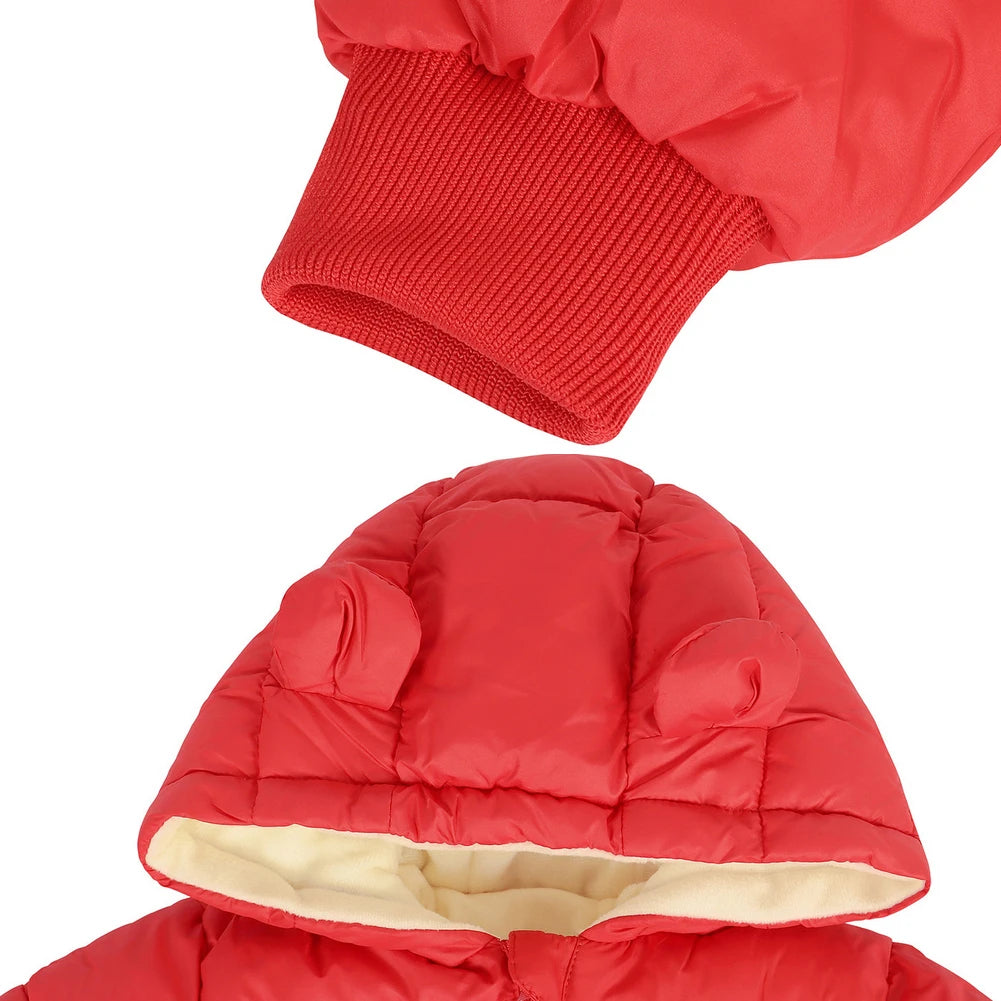 Toddlers Thick Snowsuit,Newborns Fleece Romper with Hood,Boys Girls Ski Wear,Warm Down Jumpsuit,Kids Winter Jumpsuit for 6-24M
