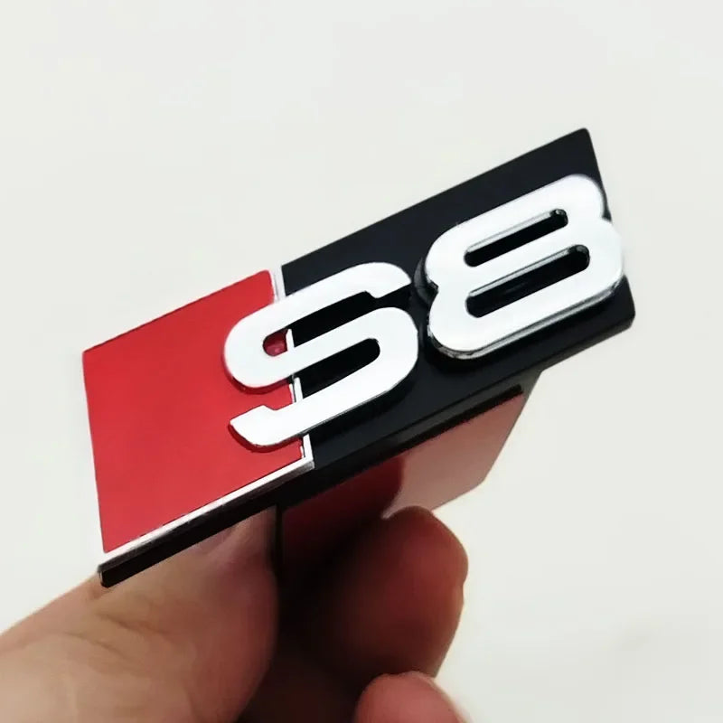 1pcs ABS Car Front Grill Badge For Audi S 3 4 5 6 7 8 Auto Styling caR Sticker Chrome Black Logo S3 S4 S5 S6 S7 S8 Emblem