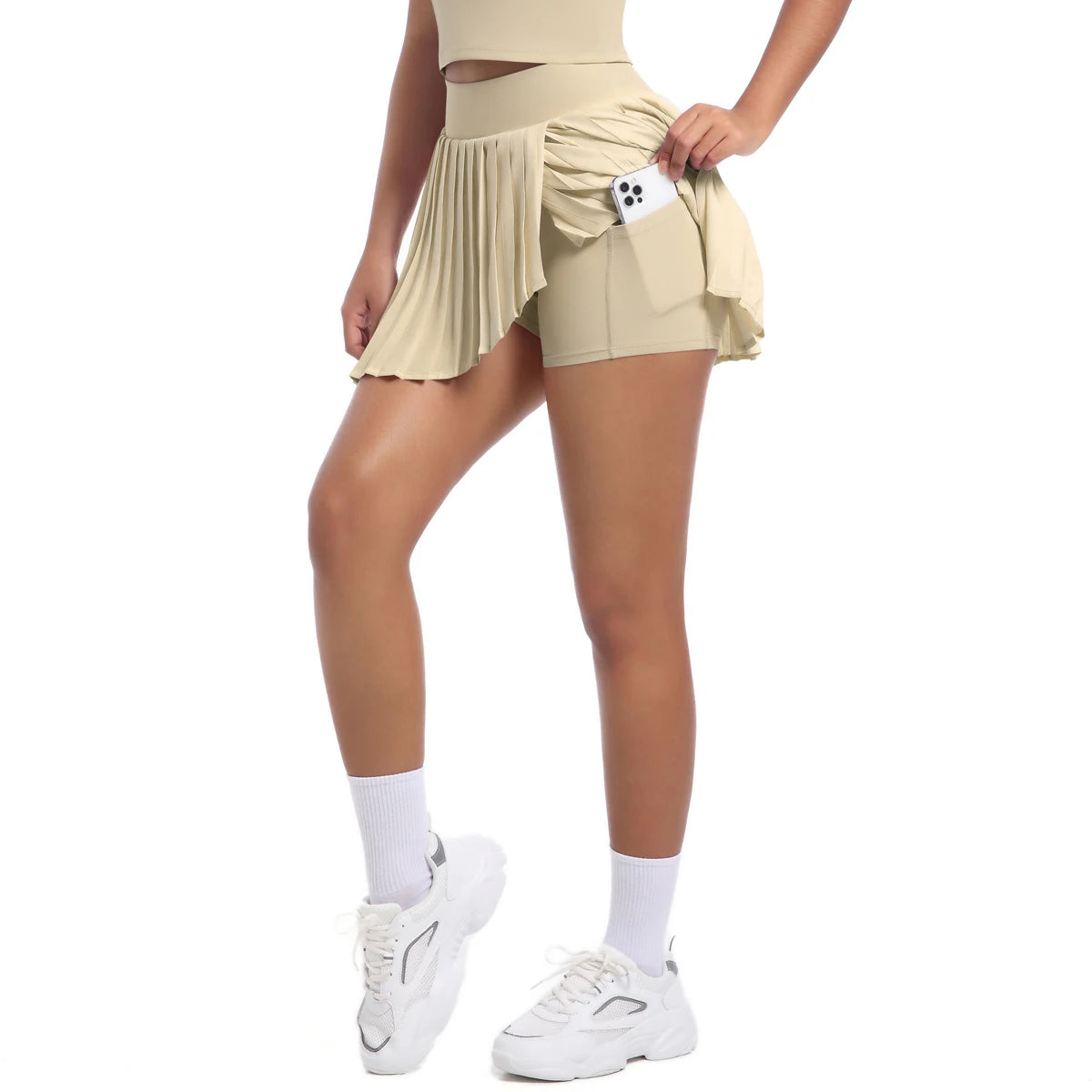 New Pleated Skirt With Pockets Summer Gym Sport Yoga Short Skirt Solid Color Tennis Skirt False Two-piece Sunscreen Tennis Skirt