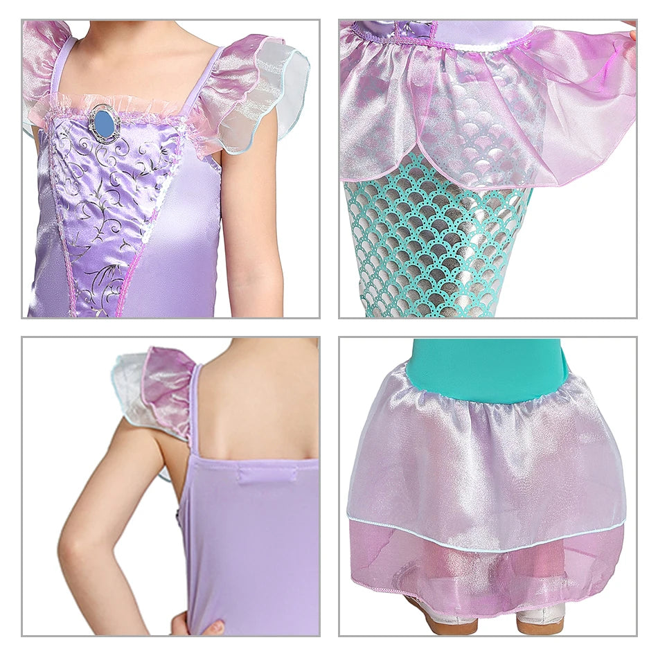 Halloween Birthday Carnival Princess Costume Dress Elsa Anna Snow White Aurora Moana Rapunzel Mermaid Belle for Girls 2-8Y