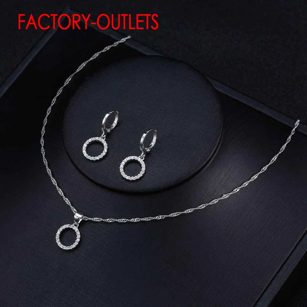Genuine 925 Sterling Silver Bridal Jewelry Sets Beads Cubic Zirconia Necklaces Hoop Earrings Women Girls Engagement Anniversary
