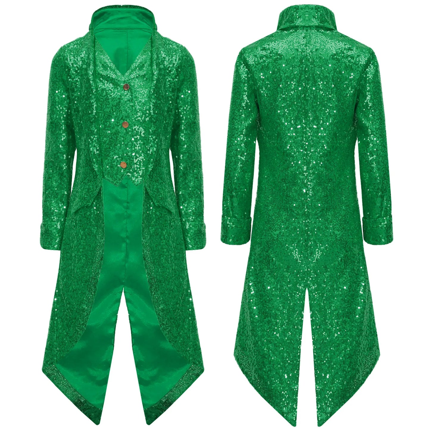 Kids Boys Halloween Medieval Renaissance Costume Sparkly Sequins Victorian Tailcoat Jacket Frock Coat Long Sleeve Gothic Tuxedo