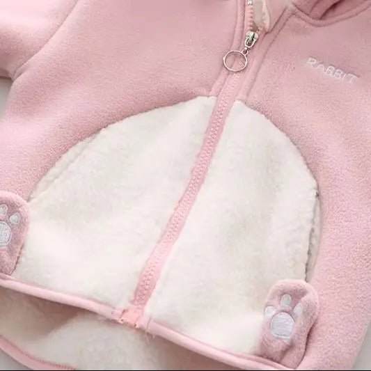 Toddler Girls Bunny Ears Hooded Fleece Jacket Zip Up Winter Warm Coat Cartoon Rabbit Kids Baby Outerwear Clothes 80-120