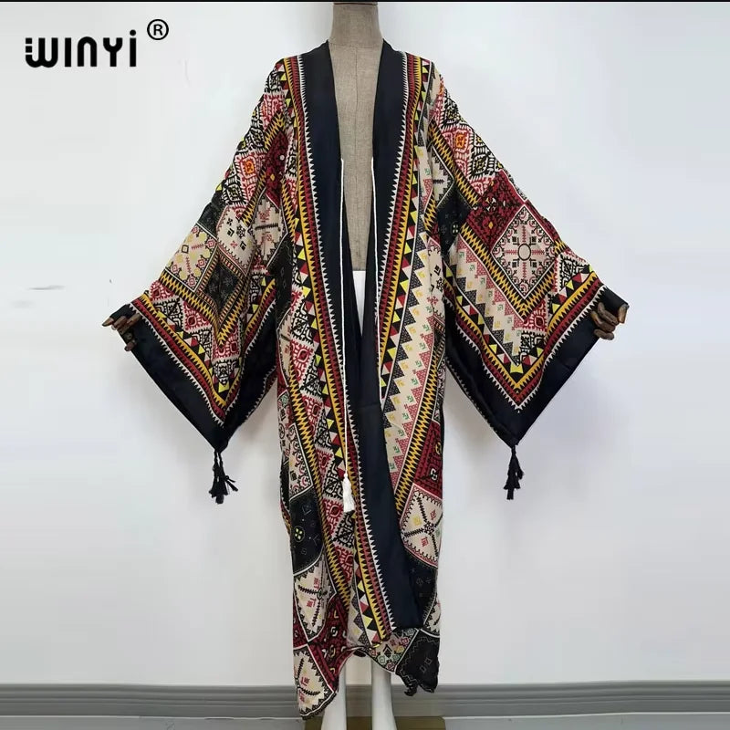 WINYI print summer maxi dress Muslim Abaya Lady beach cover up muslim woman dresses Beachwear fashion Kaftan abaya dubai luxury
