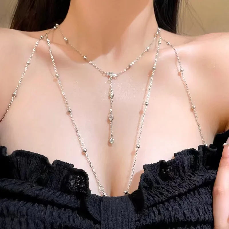 Summer Sexy Chest Chain Bra Bikini Metal Body Chain Jewelry for Women Beach Harness Winter Crystal Body Chain Decoration Jewelry