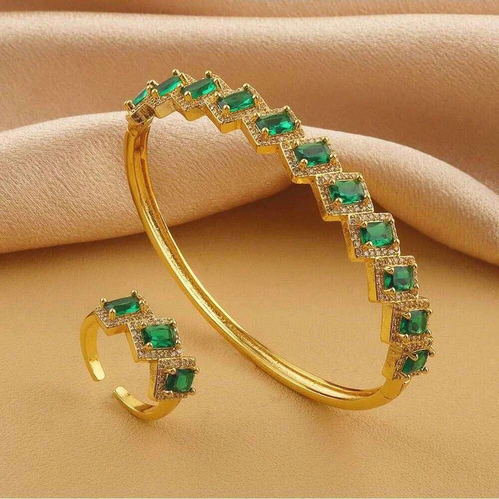 2 pieces/set of bracelets+ring micro inlaid with zircon light luxury multi-color zircon personalized copper gold-plated women's