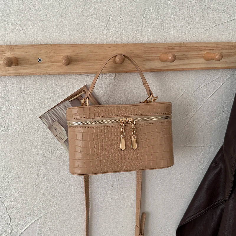 Luxury Crocodile Pattern Box Handbag for Women Elegant Faux Leather Mini Crossbody Bag Portable Top Handle Shoulder Purse
