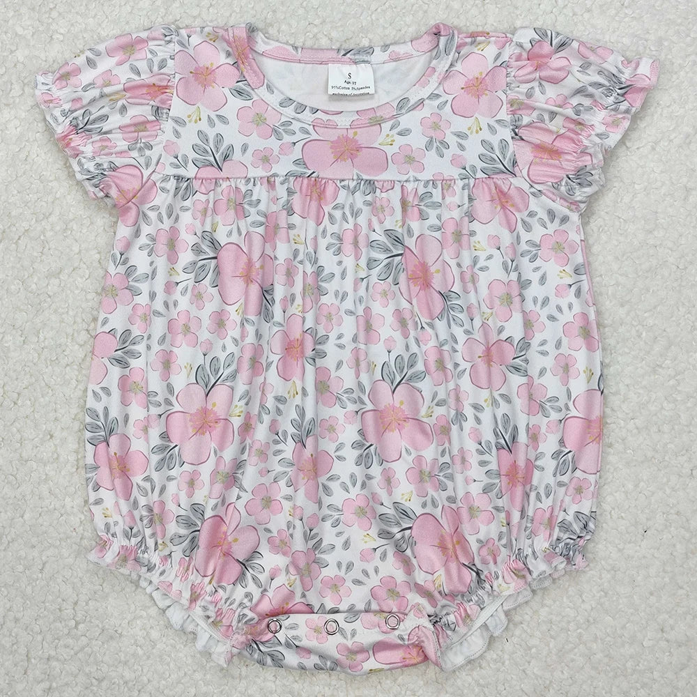 New Fashion Baby Girls Rompers Pink Checkered Flowers Short Sleeve Rompers Boutique Toddler Girls Bubbles Summer Baby Onesie Hot