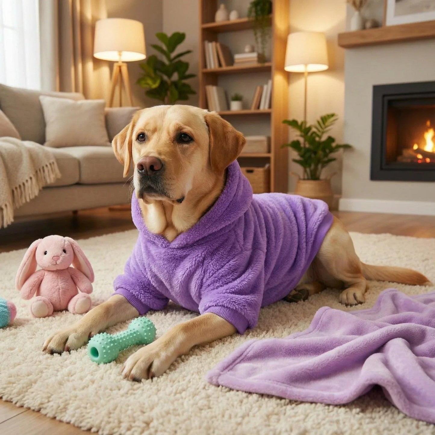 Winter Warm Pet Dog Clothes Soft Dog Plush Outdoor Coat Labrador Outdoor Golden Retriever Clothing With Hat
