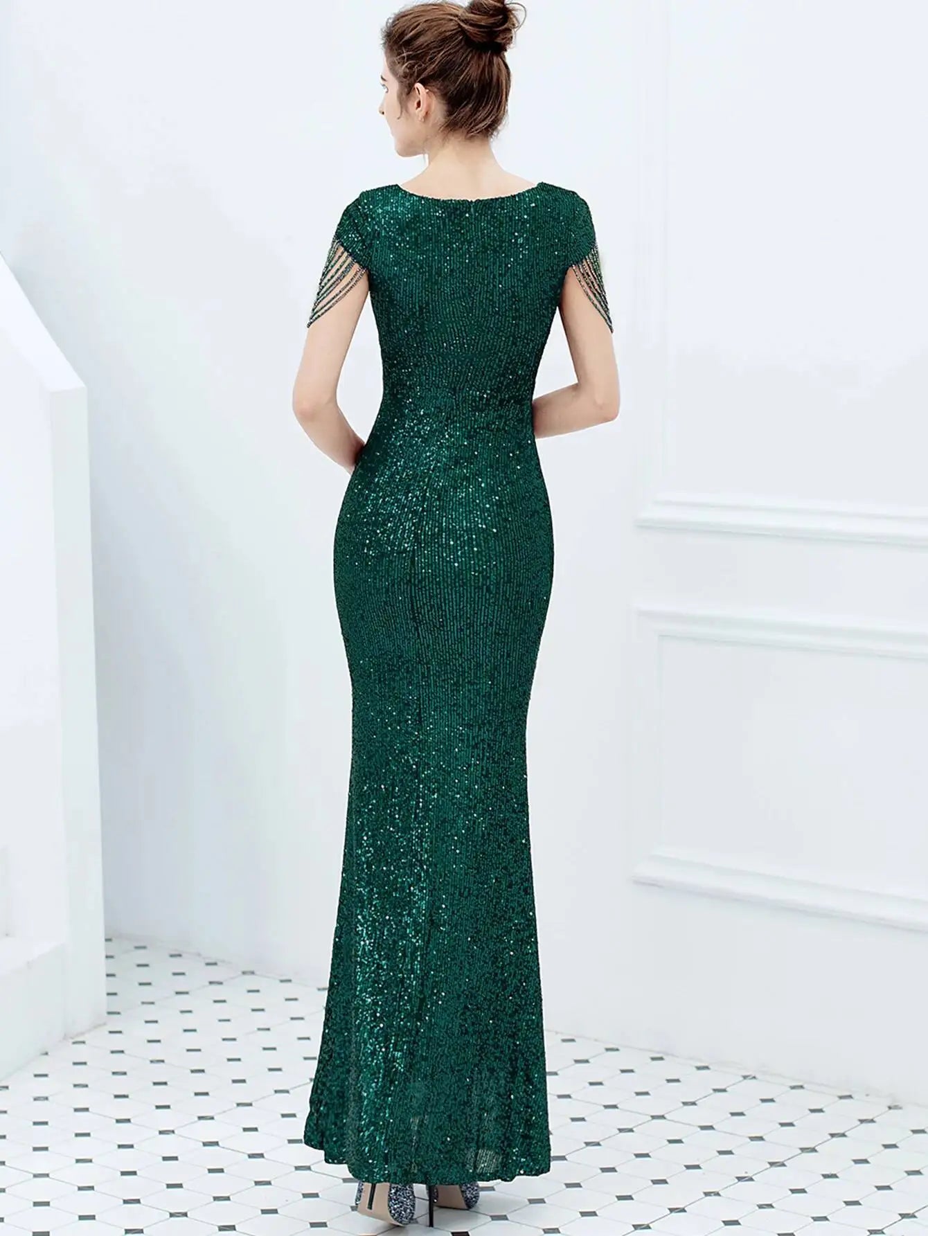 Sexy vintage maxi black sequin summer dress women 2025 elegant luxury birthday party long dresses fishtail evening dress vestido