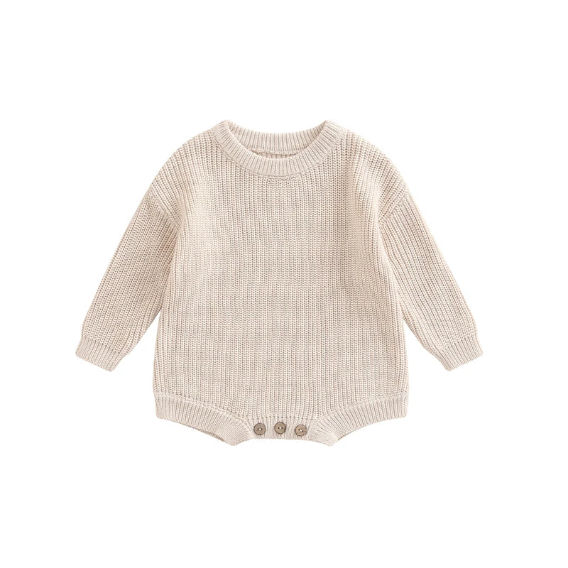 Newborn Baby Girl Boy Autumn Winter Clothes Solid Color Knit Long Sleeve Sweater Rompers Jumpsuit Casual New born Warm Outfits