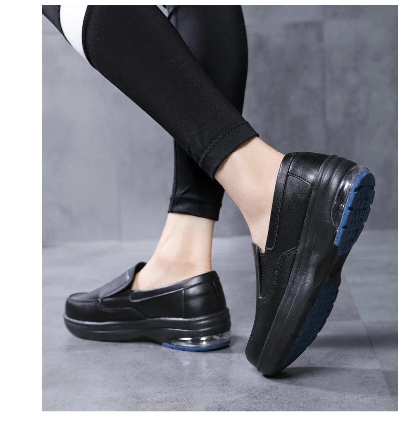 Professional White Leather Hospital Work Shoes Four Seasons Comfortable Breathable Nurse Shoes Women's Thick Base Single Shoes