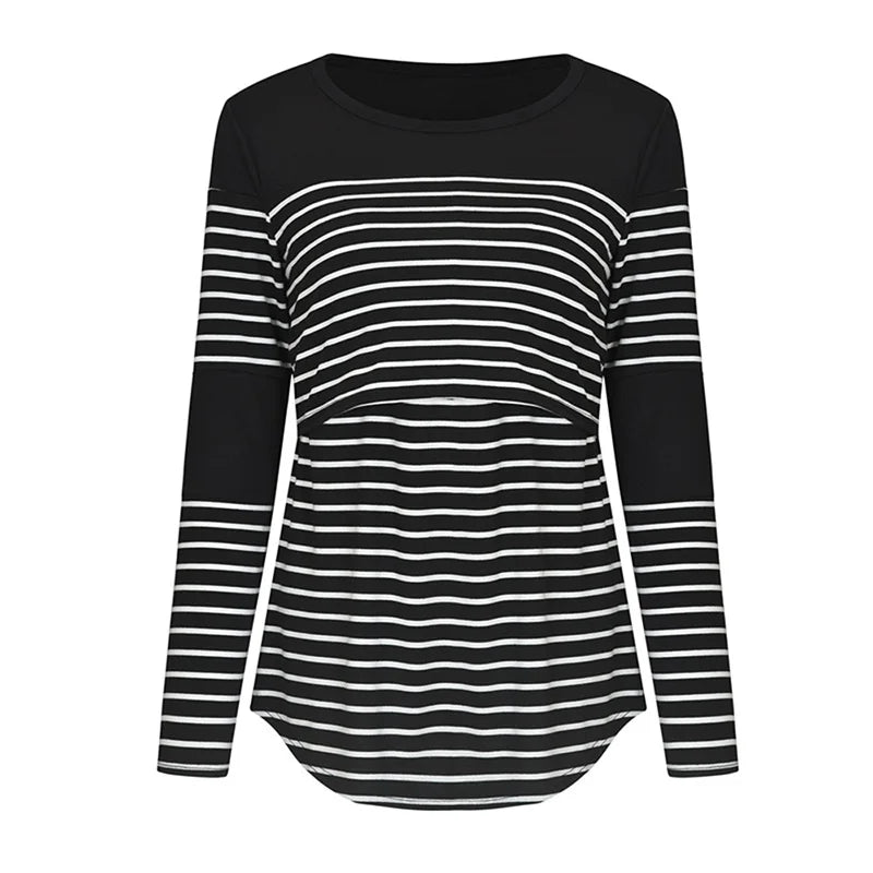 Casual Womens Pregnant Maternity Clothes Nursing Tops Breastfeeding T-Shirt Pregnancy Maternity Breastfeeding Striped