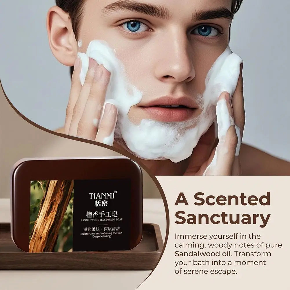 Sandalwood Soap Cleansing Soap,Handmade Bath Deodorant Moisturizing Shower, Long Lasting Plant Based Body Soap For Men & Women