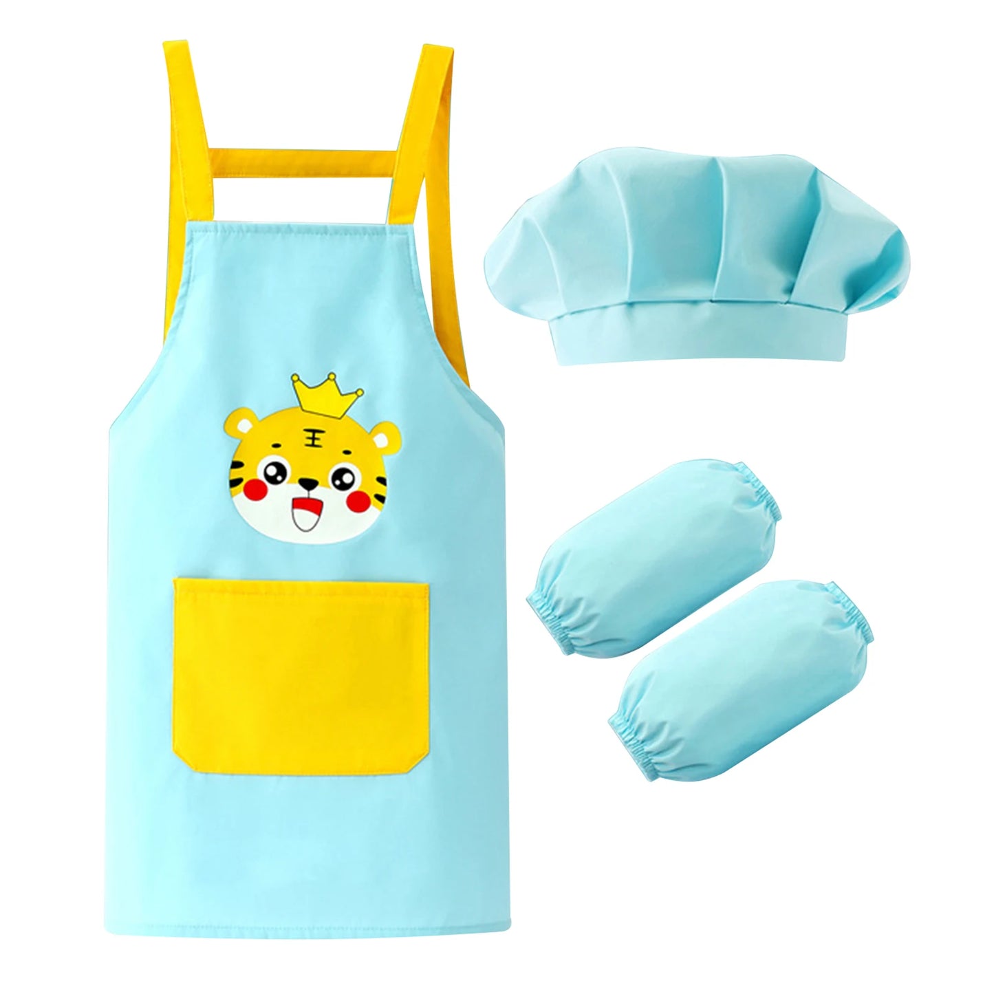 Kids Artist Costume Accessories Set Painter Dress-Up with Hat Animals Pattern Apron Arm Sleeve for Halloween Career Day Costume