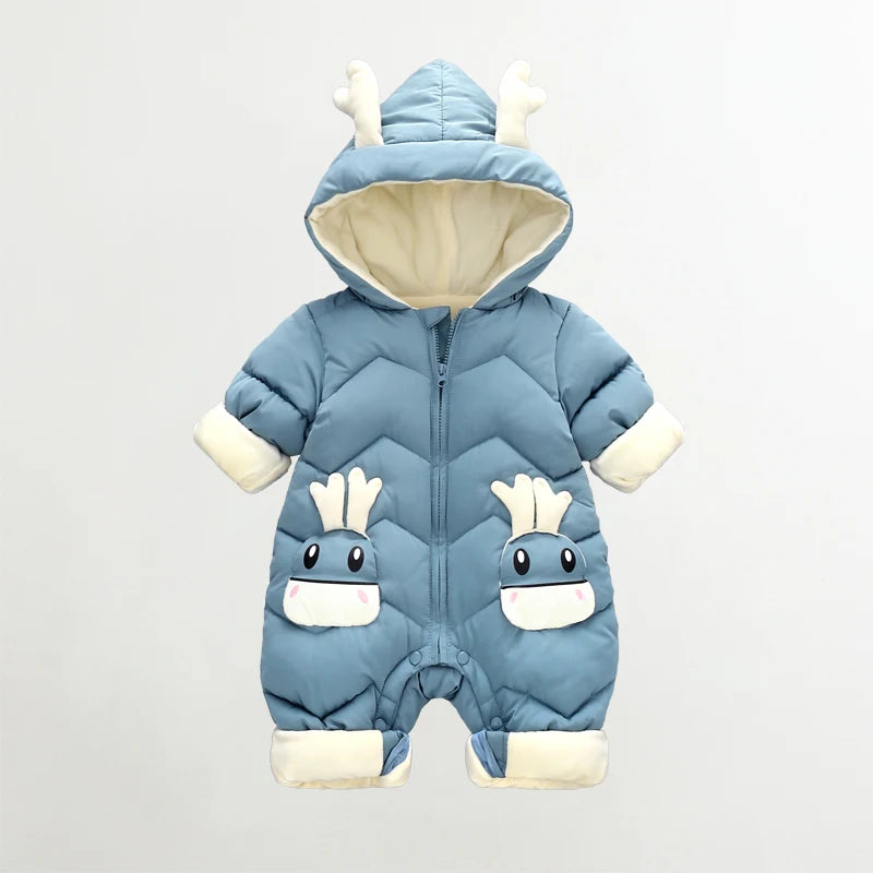 OLEKID 2025 Baby Winter Snowsuit Plus Velvet Thick Baby Boys Jumpsuit 0-2 Years Newborn Romper Baby Girls Overalls Toddler Coat