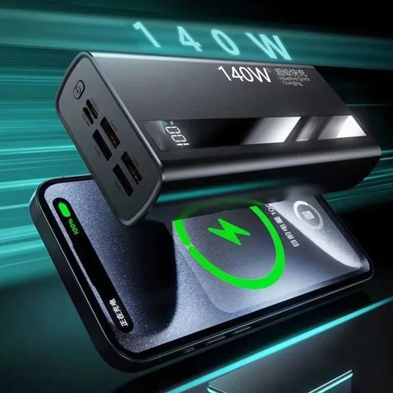 Lenovo CCC 500000mAh 140W Powerbank Super Fast Charging Portable Battery Charger Ultra Capacity LED Digital Display