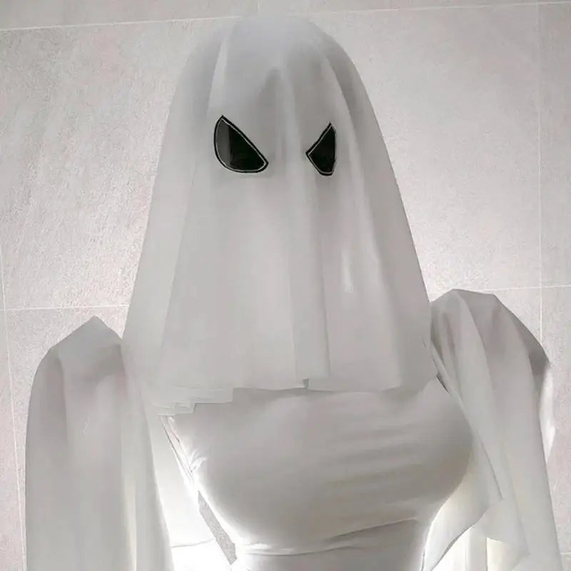 Ghostly Hooded Halloween Costume Accessory With 42cm Flowing Design And Breathable Polyester Spandex Blend For Haunted Y08E