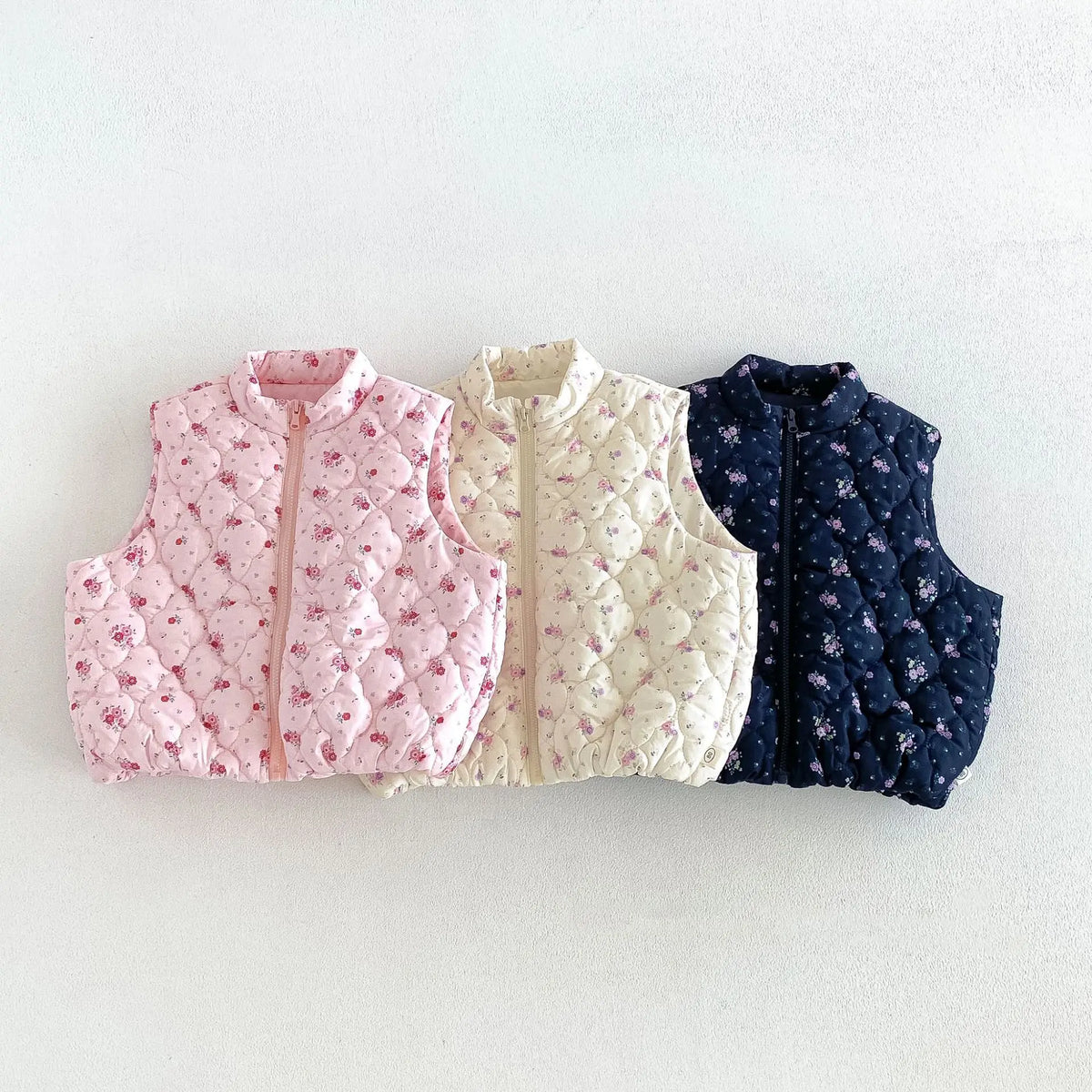 2026 New Winter Girls Quilted Floral Padded Vest | Thick Cotton Gilet | Cute Warm Outwear