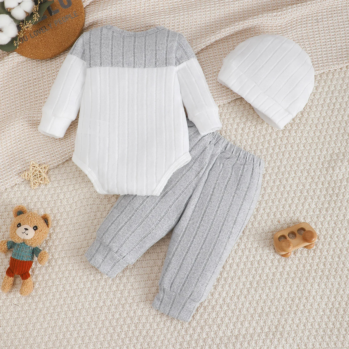 0-18 Month Newborn Baby boy Set Round neck Color Blocked Bodysuit+Pants+Hat Comfortable 3Pcs/set for baby boy spring  autumn Set