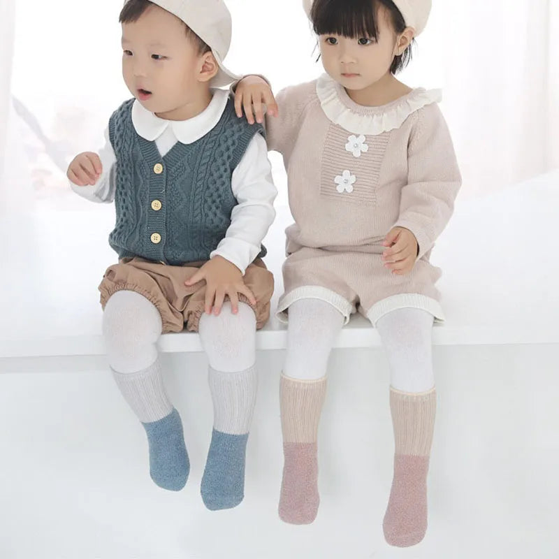 MILANCEL Winter New Baby Socks Infant Patchwork Non-slip Socks Newborn Baby Thickened Warm Socks