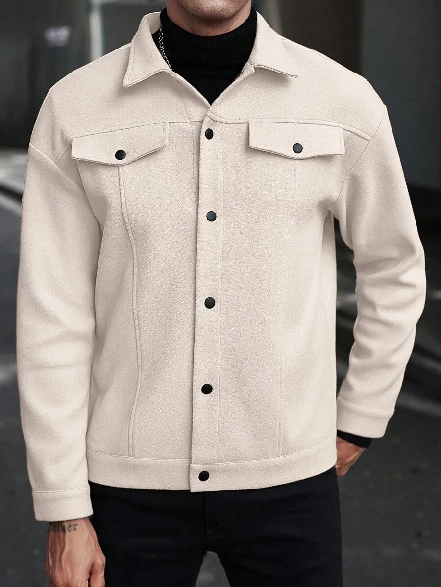 Autumn Winter Men Lapel Woolen Jacket Casual Business Style Loose Warm Thick Outerwear Daily Commute Fashion Sport Coat For Men