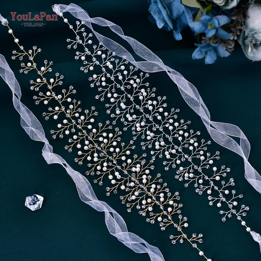 YouLaPan Wedding Rhinestone Sash Belts Pearls Crystal Belt For Girls Bridal Dress Accessories Woman Party Dress Waist Sash SH55