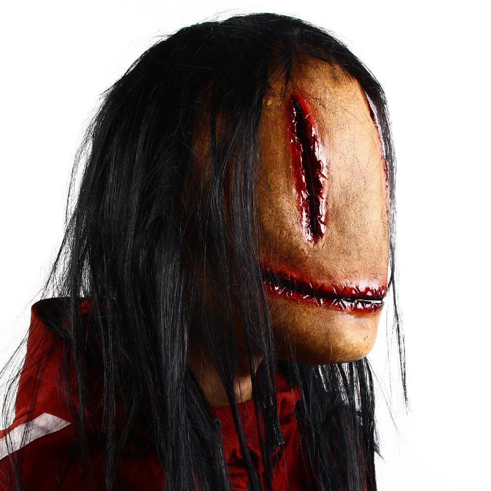 Halloween Horror Fancy Dress Party Mask Bloody lifelike Horror Smiley Cosplay Tricky Latex Pullover Mask With Hair Costume Props