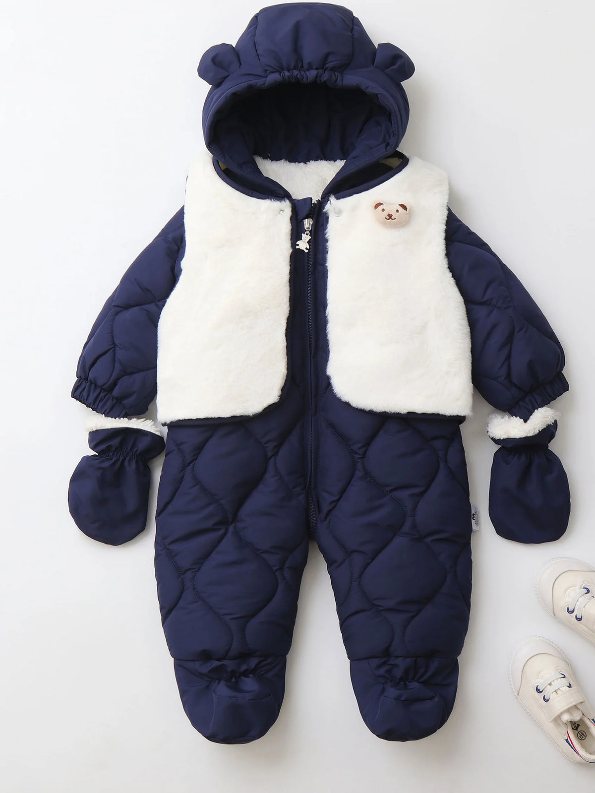 Winter 0-2Y Baby Clothes Thicken Fleece Boys Rompers Toddler Boys Jumpsuits Warm Fur Lining Footies And Vest 2 Pcs Snowsuit