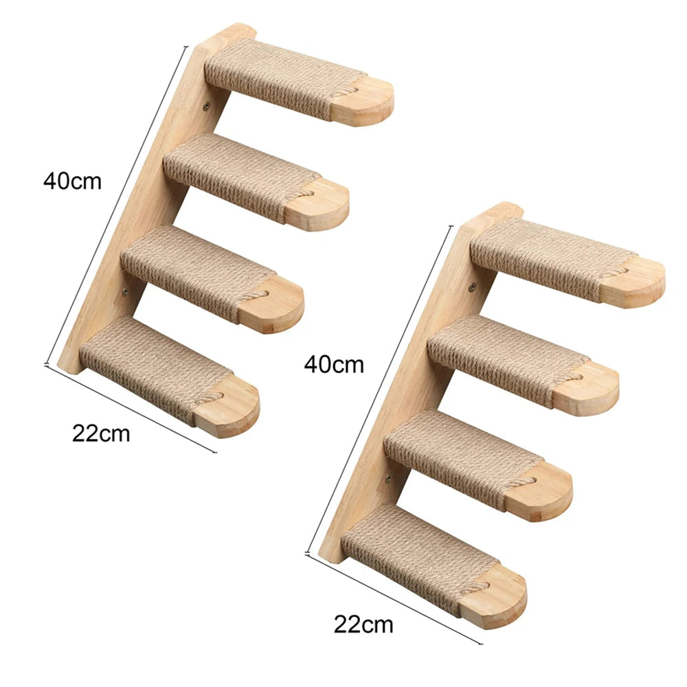 Wall Mounted Cat Tree with Sisal Scratching Post, Climbing Ladder, Jumping Platform and Hammock, creating a fun place for cats!