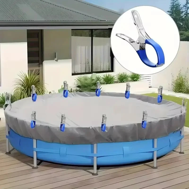 6/12pcs Durable Stainless Steel Pool Cover Clips with Plastic Handles - Heavy Duty Windproof Spring Clips Clothesline Clip