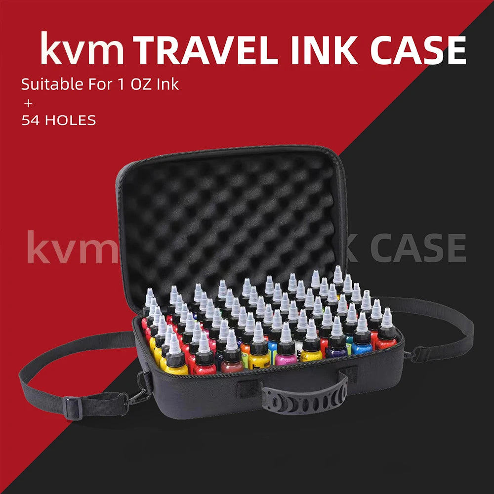 KVM Tattoo Ink Suitcase Tattoo Drawing Inks Travel Case Holds 54pcs 1oz Tattoo Ink PU Memory Foam Storage Case for Storage