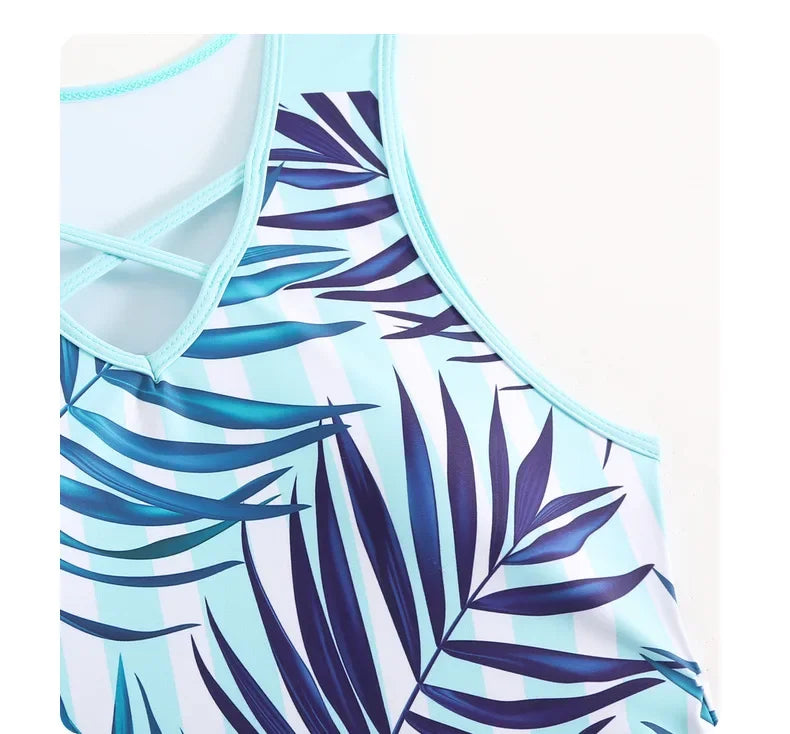 New Large Size Quick Dry Women's Shorts Strap Conservative Separate Bikini Swimsuit Flat Angle Vest Two Piece Swimwear Set