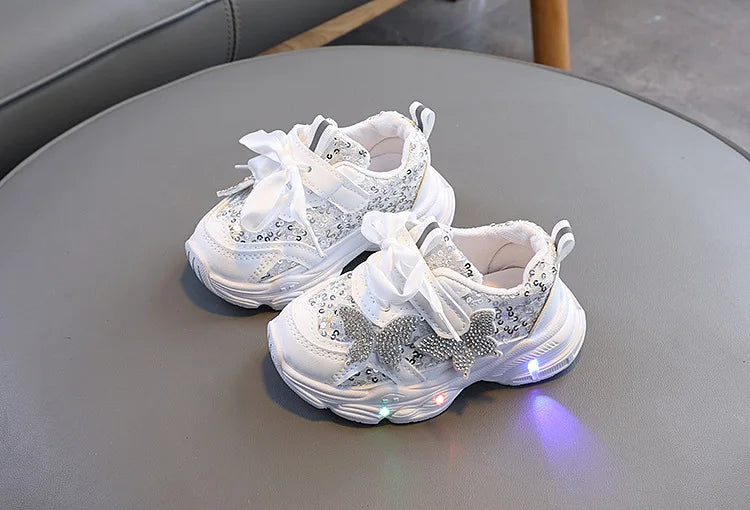 Children Shoes 2026 New Spring Toddler Girls Sport Shoes Bling Bling Soft Sole Breathable Outdoor Tennis Fashion Kids Sneakers