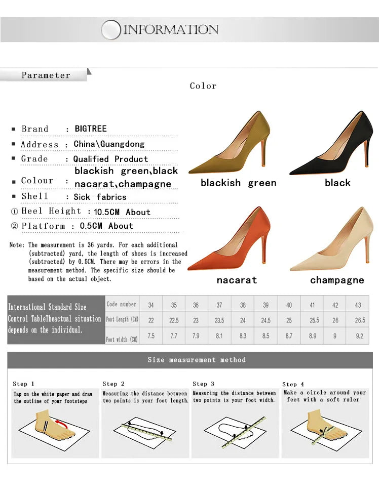 Large Size 43 Pointed Shoes Woman Pumps Professional OL High Heels Office Shoes Silks Satins Women Heels Stilettos Ladies Shoes