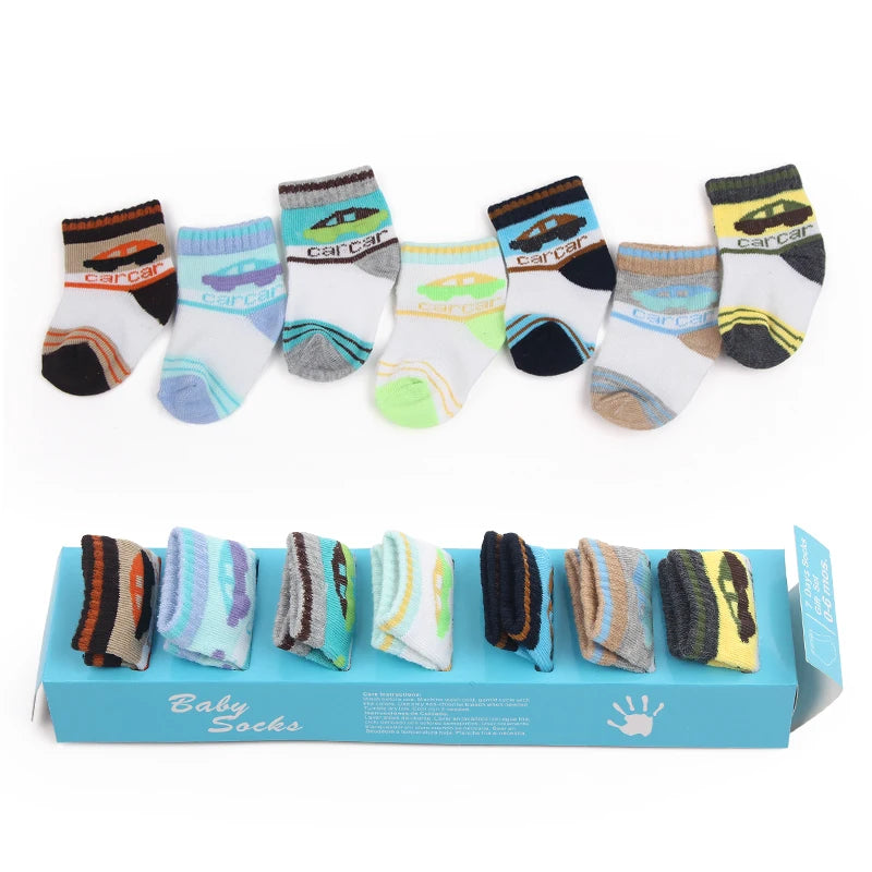 7 Pairs Set for Baby Socks Soft Cotton Cute Animal Smile Face Spring and Autumn for 0-6 Months Toddler Boys and Girls W0040W0052