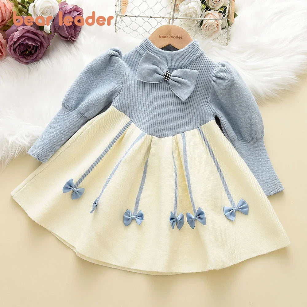 Bear Leader Sweet Girl Princess Sweater Dress Autumn Knitted Long Sleeve Clothes Winter Baby Dress Kids Clothes Girls Vestido