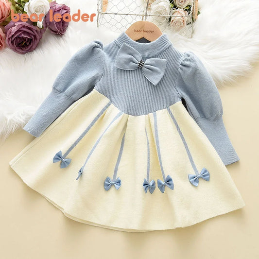 Bear Leader Sweet Girl Princess Sweater Dress Autumn Knitted Long Sleeve Clothes Winter Baby Dress Kids Clothes Girls Vestido