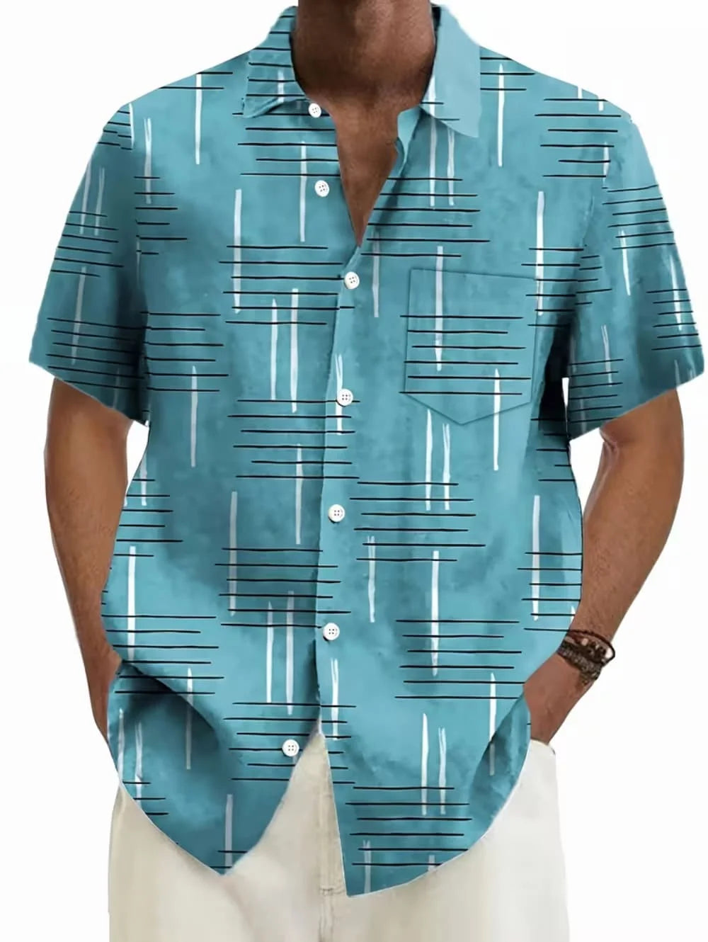 Men's Shirt Geometric Grid 3D Print Short Sleeve Shirts Summer Hawaiian Shirt Casual Outdoor Vacation Lapel Shirt Men's Clothing