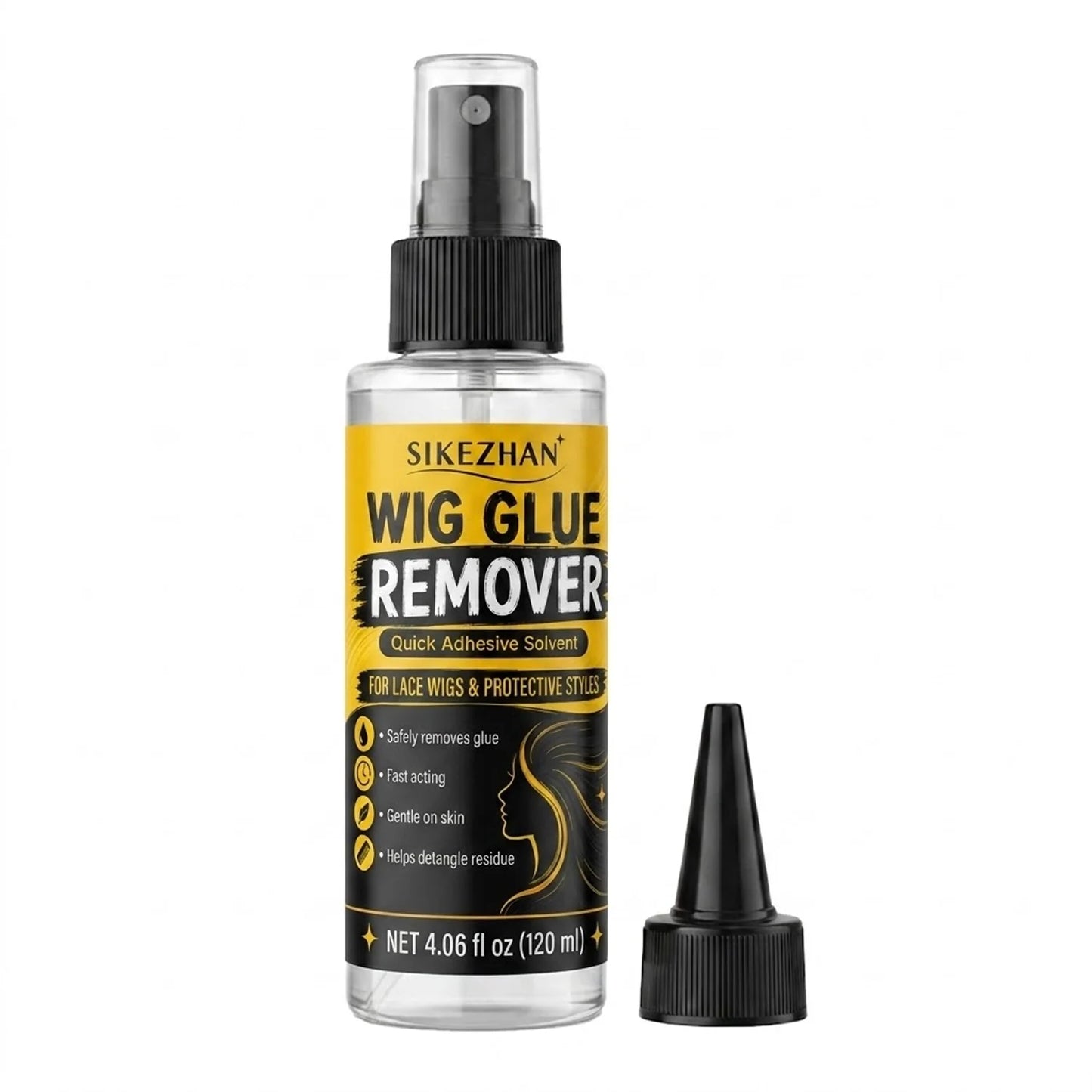 SIKEZHAN 120ml Wig Glue Remover Gentle Citrus Lace Adhesive Solvent Spray with Precision Tip for Toupee Hair Extension Tape