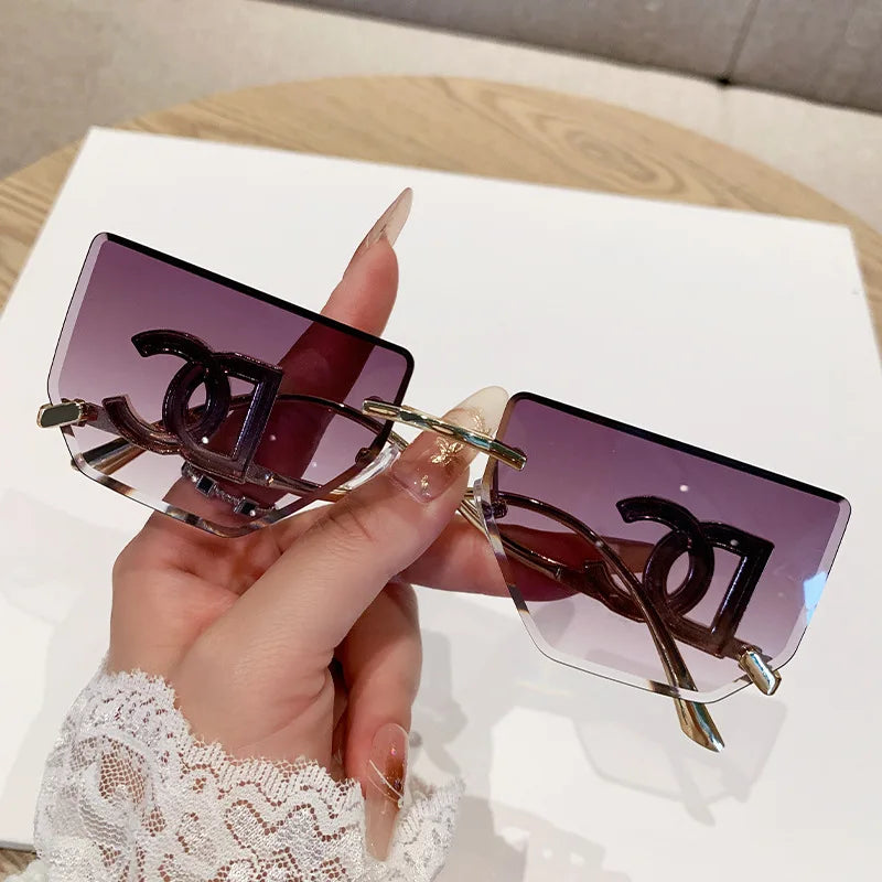 Luxury Rimless Brand Fashion Sunglasses For Women And Men Stylish Square Metal Sun Glasses Glamour Designer Shades UV400