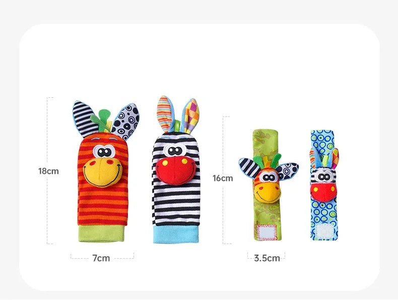 Baby Rattles Socks Toys 0 12 Months Newborn Infant Cartoon Plush Socks Wrist Strap Foot Finder and Wrist Rattles Toys for Babies