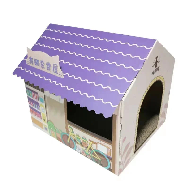 Removable Cat House Corrugated Stratching Post Toy Scratcher Cardboard Scraper for Cats Kitten Scratch Sleeping Bed