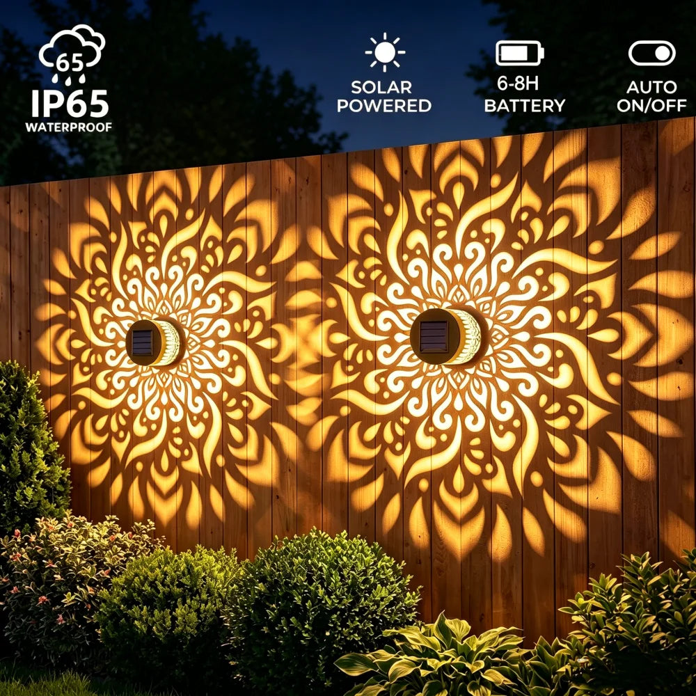 LED Solar Mandala Wall Lamp Openwork Projection Lawn Light Outdoor Garden Decorative Landscape Light for Garden Lawn Fence Porch